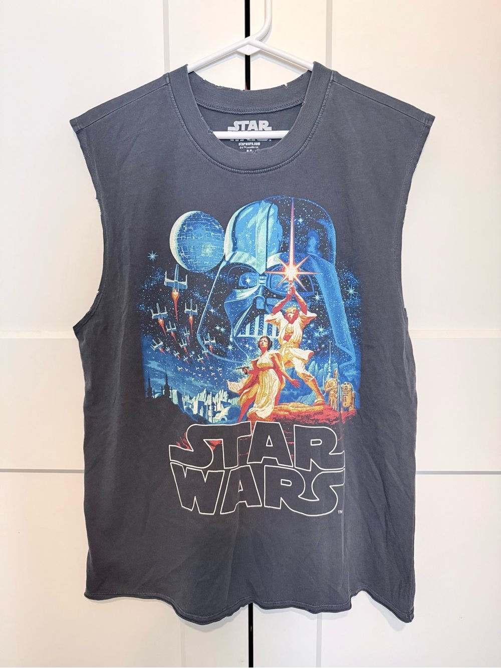 Star Wars Gray Sleeveless Graphic Tank with Vintage Poster Art